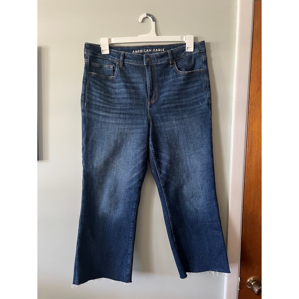 American Eagle Kick Boot Crop Jeans Pants Dark Wash Women Size 14 Short